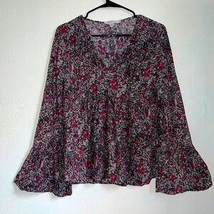 BCBG Boho Floral Bell Sleeve Blouse Size M